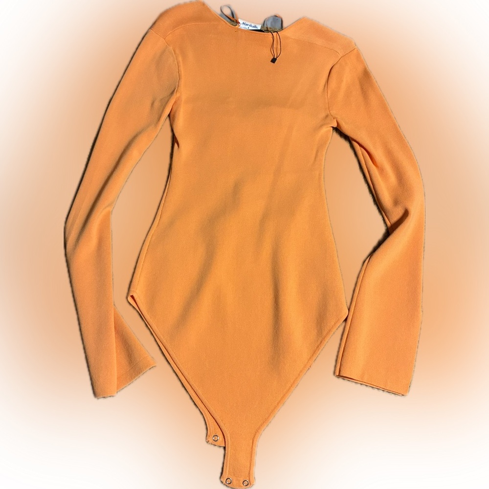 ZARA Knit Long Sleeve Tie-Front Bodysuit – vibrant bright Orange | Size S | NWT - Picture 3 of 11